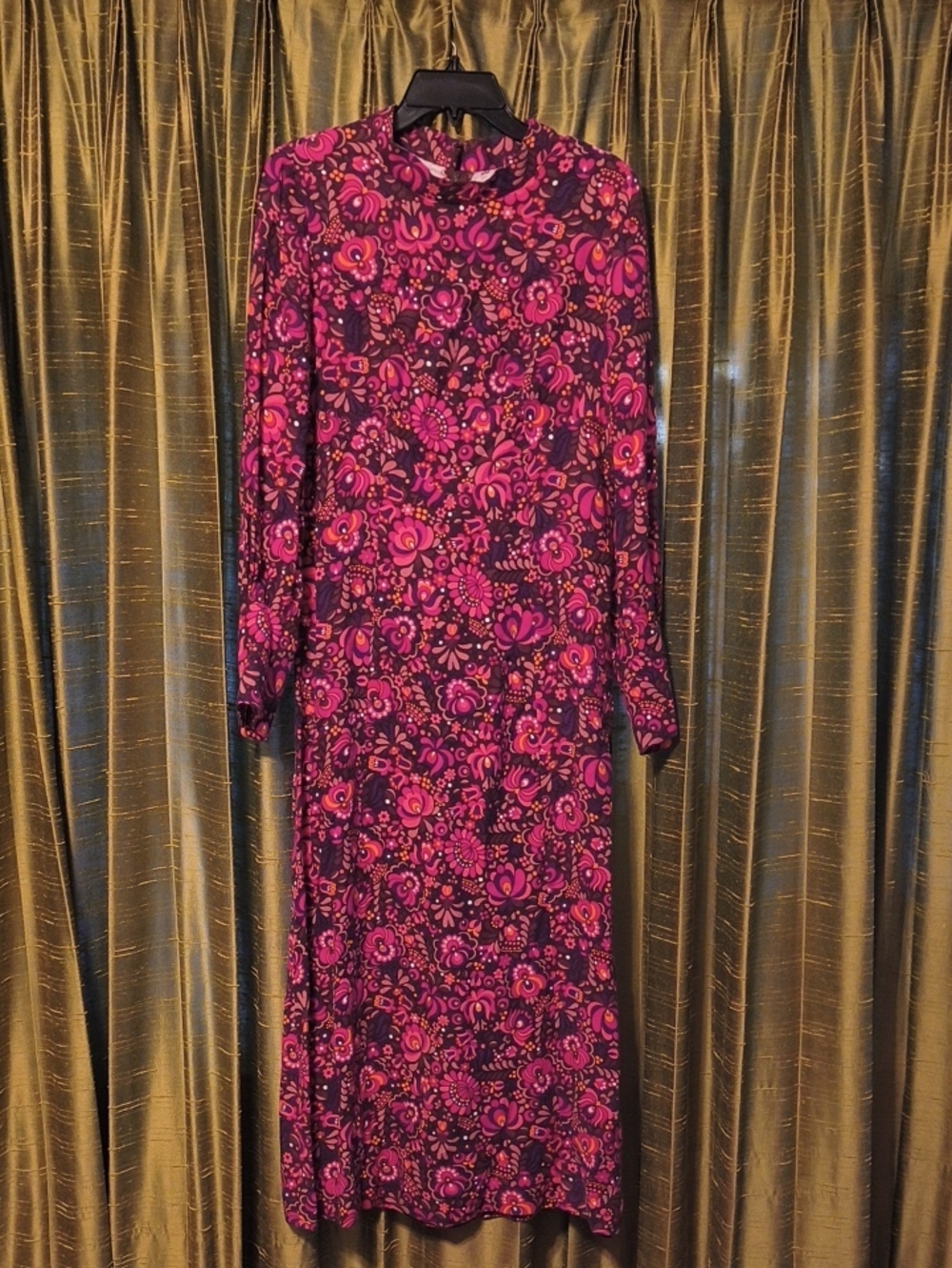 Vtg Floral Long Sleeve Maxi Dress - Pink Purple